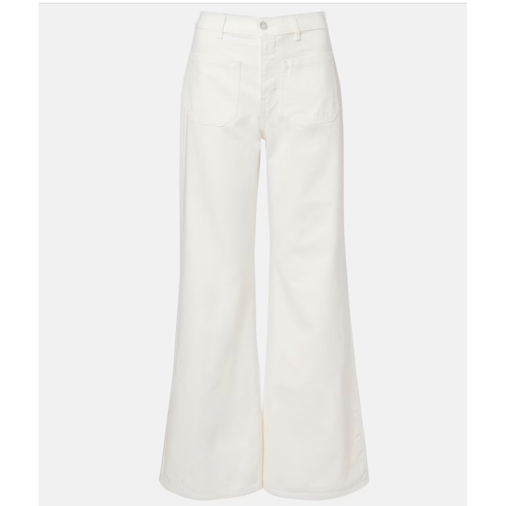 Nili Lotan Florence White Wide Leg Flare High Rise Patch Pocket Jeans Size 27